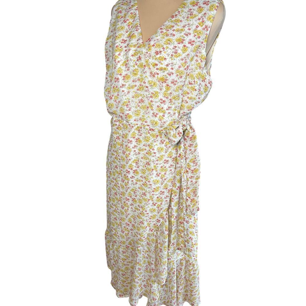 90's Vintage April Cornell Yellow Floral Pattern Wrap Midi Dress Boho Whimsy XL - Picture 3 of 11